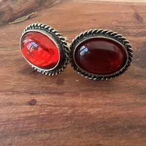 Vintage Cufflinks Jewelry Gold Tone And Red
